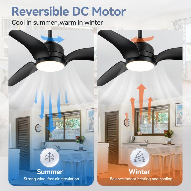 60" Black 3-Blade Ceiling Fan with LED Light Kit and Remote