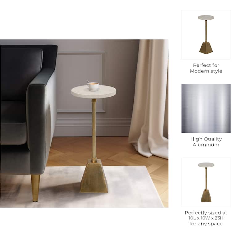 Metal 23"H Round Drink Table in Gold/White with Aluminum/Stone Construction for Stylish and Practical Bedroom, Living