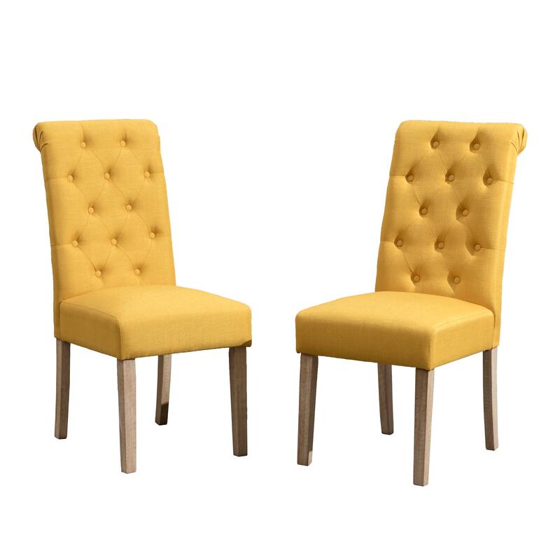 Set of 2 Upholstered Chair Dining Chair with Button Tufted Backrest, Reception Chair Accent Chair with Wood Frame, Yellow