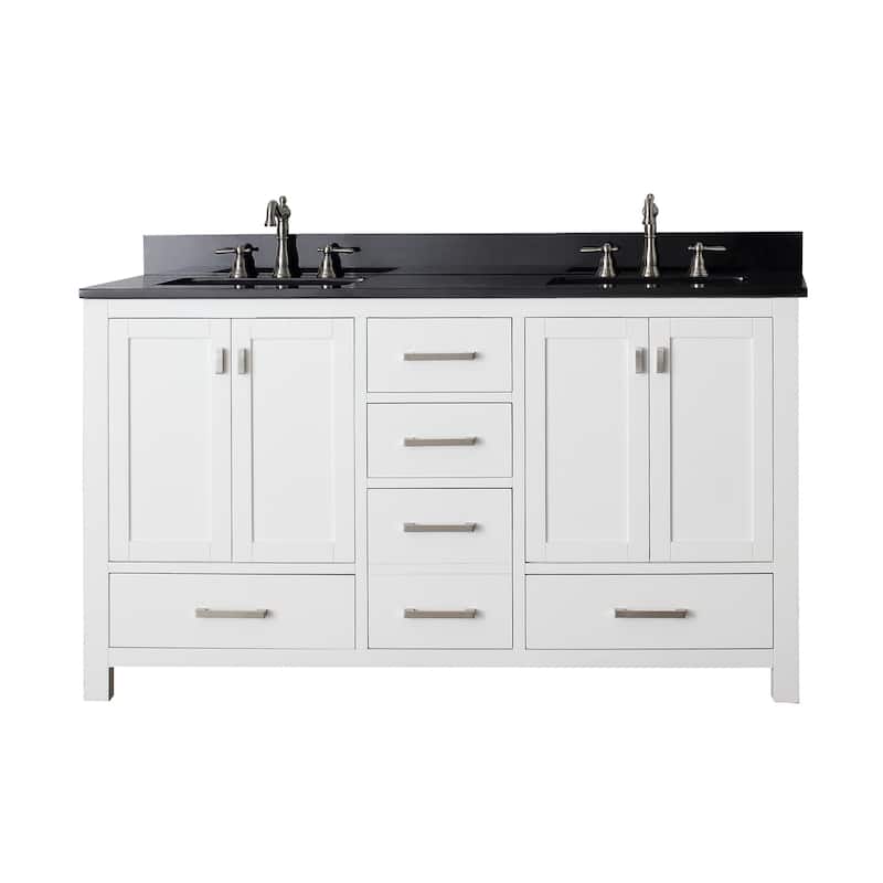 Modero 60 in. Double Sink Bathroom Vanity in White with Carrara Marble Top - 61"W x 22"D x 35"H
