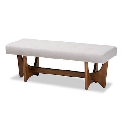 Theo Mid-Century Modern Fabric Upholstered Walnut Finished Bench - 17.9" High x 48.8" Wide x 18.3" Deep