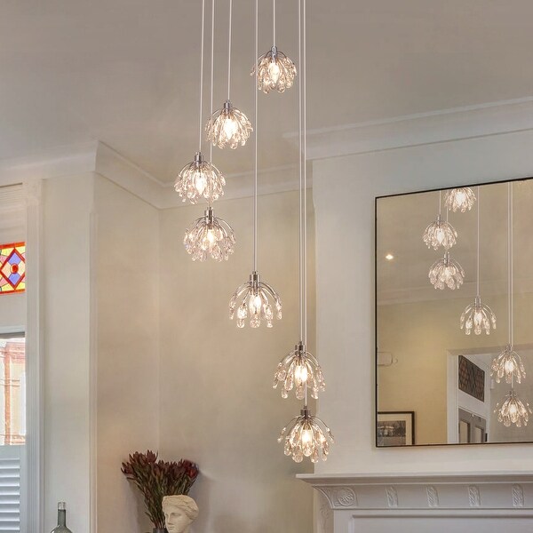 7 - Light Cluster Crystal Cylinder Stairway / Staircase Chandelier