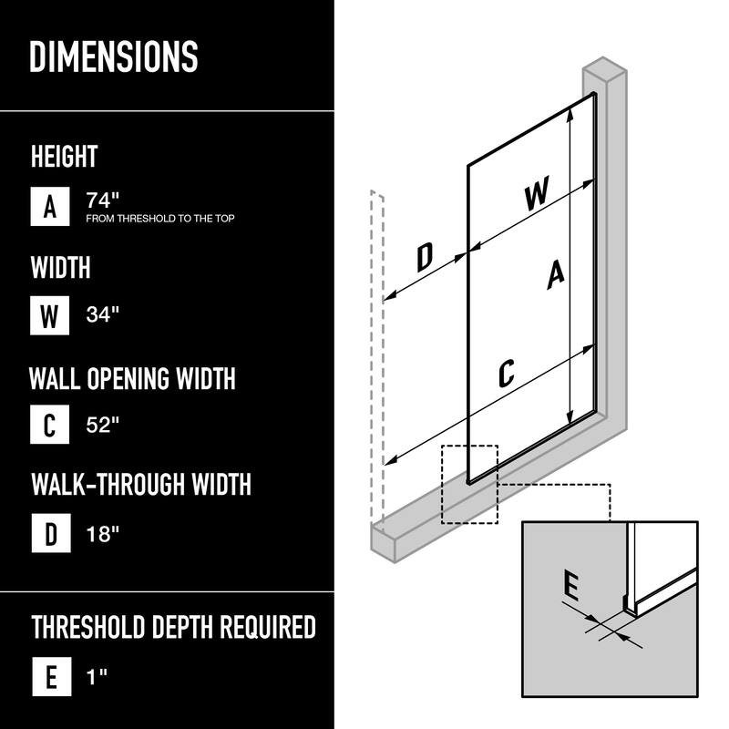 VIGO Zenith 34" W x 74" H Frameless Fixed Shower Screen in Matte Black