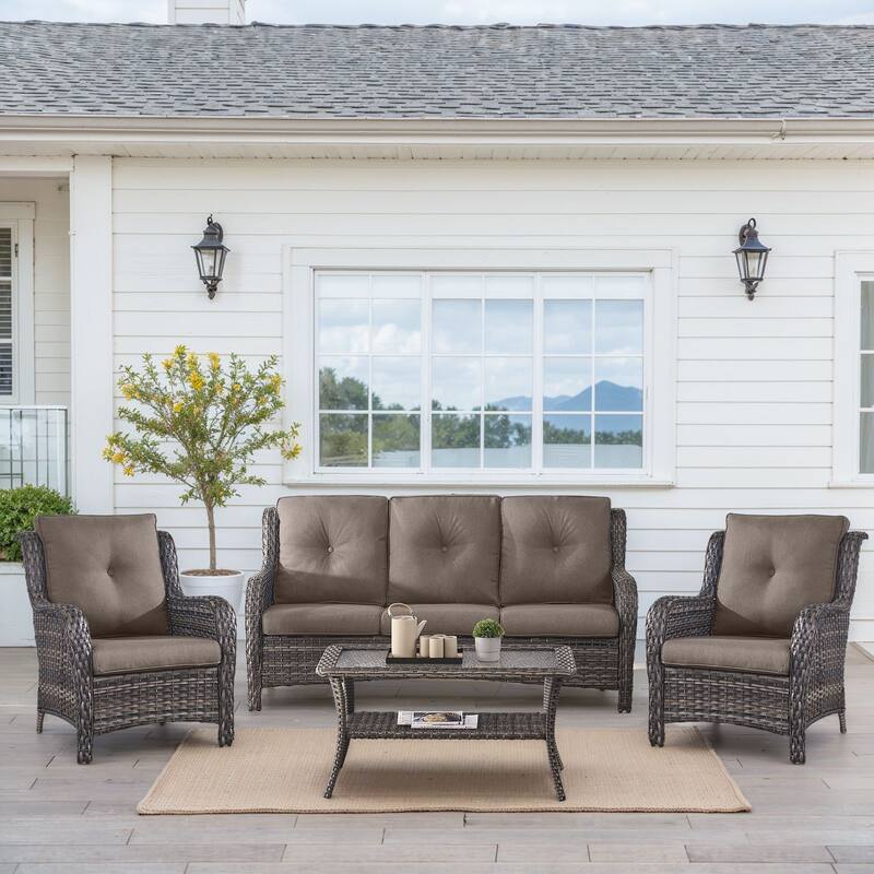 Outdoor Patio Chairs with Sofa Coffee Table - Grey - Grey