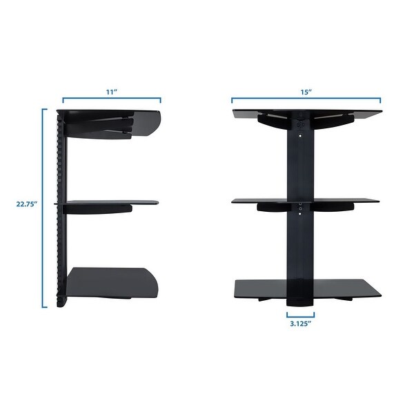 Mount-It! Wall Mounted Floating Shelf Bracket Stand with Three Shelves and Tempered Glass (MI-813) - Black