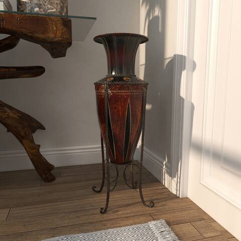 Red Black Bronze Iron Rustic Old World Traditional Floor Vase - Small