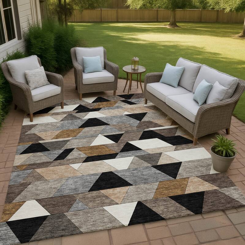 Machine Washable Indoor/ Outdoor Modern DeVaughn Chantille Rug - Black - 10' x 14'