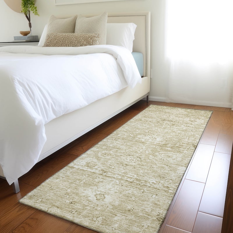 Machine Washable Indoor/ Outdoor Vintage Traditional Chantille Rug - Beige - 2'3" x 7'6"