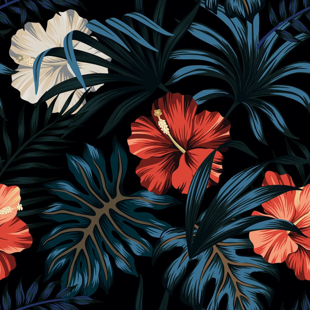 Red and White Hibiscus Floral Removable Wallpaper - 10'ft H x 24''inch W