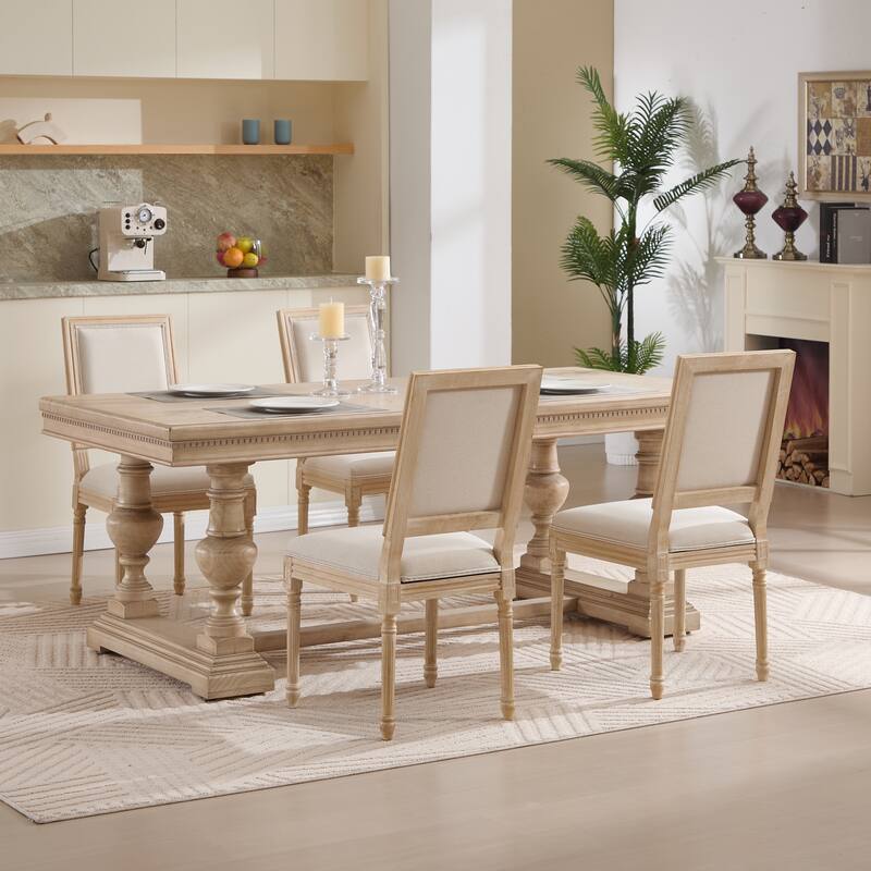 French Country Dining Chairs Set of 2, Upholstered Chairs with T-shaped Back, Wire drawing and carving techniques
