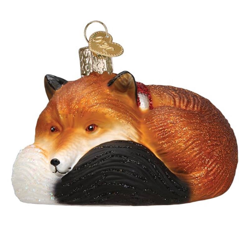 Cozy Fox in Red Scarf Christmas Holiday Ornament Blown Glass - Multi