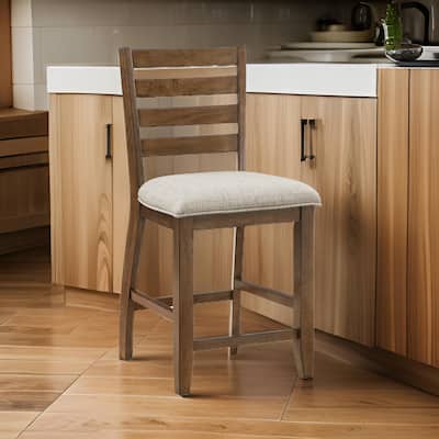 Trea 26 Inch Counter Height Chair, Ladder Back, Polyester, Cherry Brown