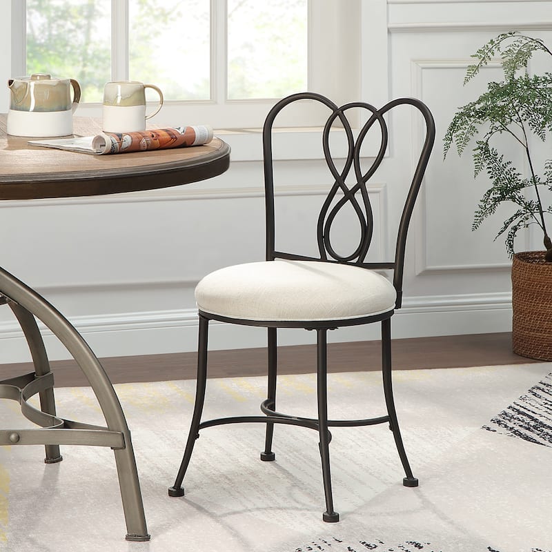 Azalea Park Bronze Ornate Iron Upholstered Vanity Stool - Bronze & Creamy White - 15.94 W x 18.7 D x 32.48 H"