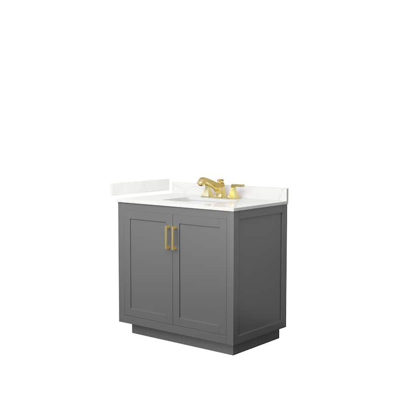 Miranda 36-inch Single Vanity, Quartz Top - Dark Gray, Gold Trim, Giotto Quartz Top