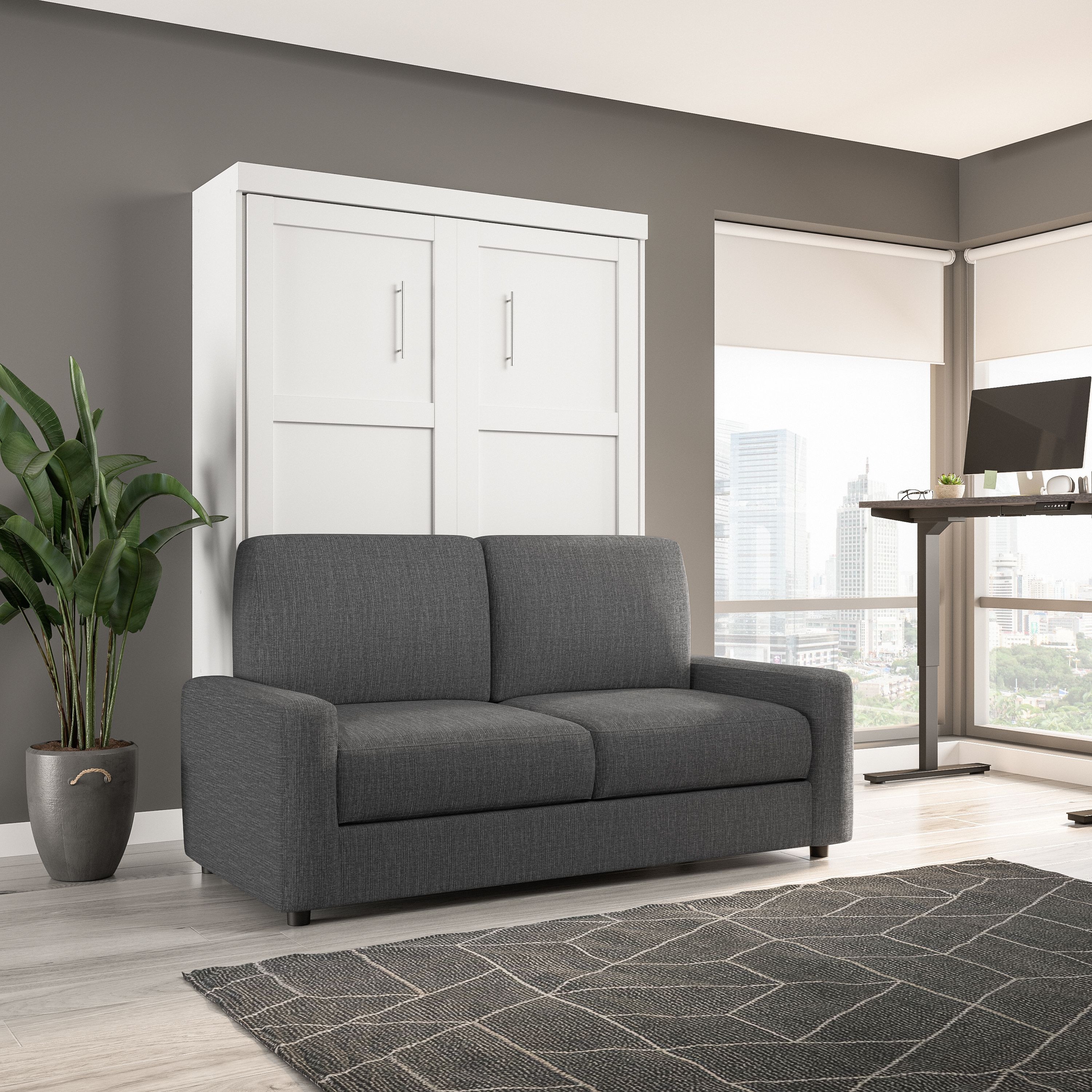 Bestar Pur Queen Murphy Bed with Sofa, Wall Bed with Couch (78W) - On ...