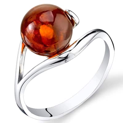 Spherical Design Amber Ring in Sterling Silver