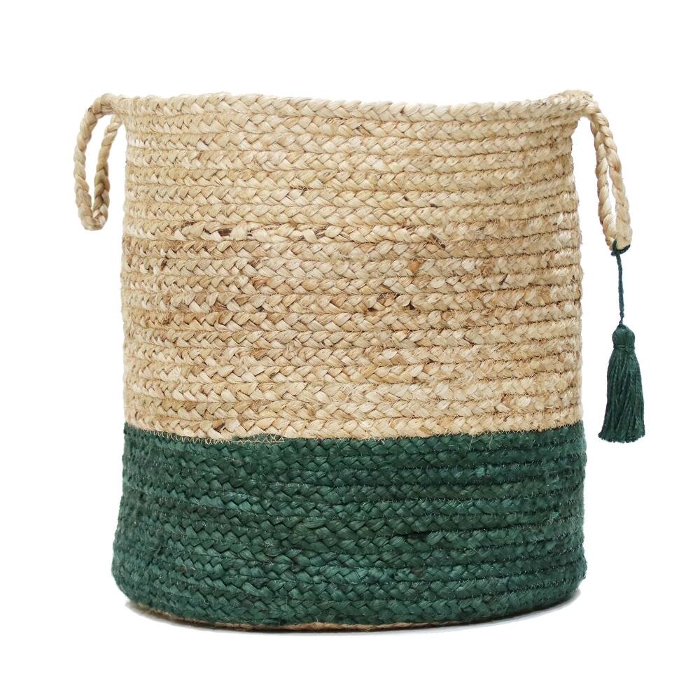 Sevita Two-Tone Handbraided Jute Storage Basket with Handles