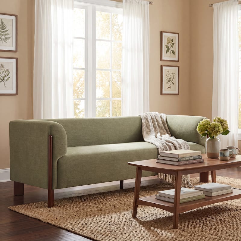 Christopher Knight Home Aurelian Birch Upholstered Tuxedo Sofa with Solid Wood Legs - Olive Green