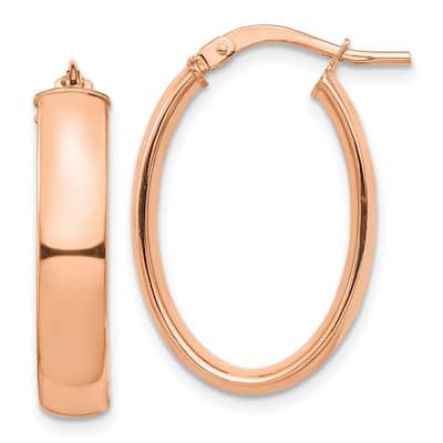 Curata 14k Rose Gold High Polished Oval Hoop Earrings - 25.35x16.77mm