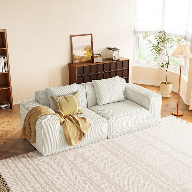 Versatile Modular Sofa with Plush Fabric and Transformable Design for Ultimate Comfort - White