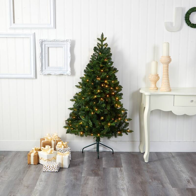 5’ Pre-Lit Grand Teton Artificial Half Wall Christmas Tree, Clear LED Lights - 5 Foot