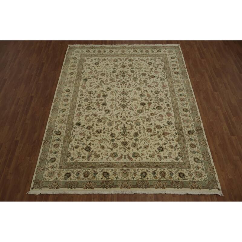 Hand Knotted Oriental 100% Wool Carpet Traditional Floral Beige & Ivories Kashan Area Rug - 11' 3'' X 8' 9''