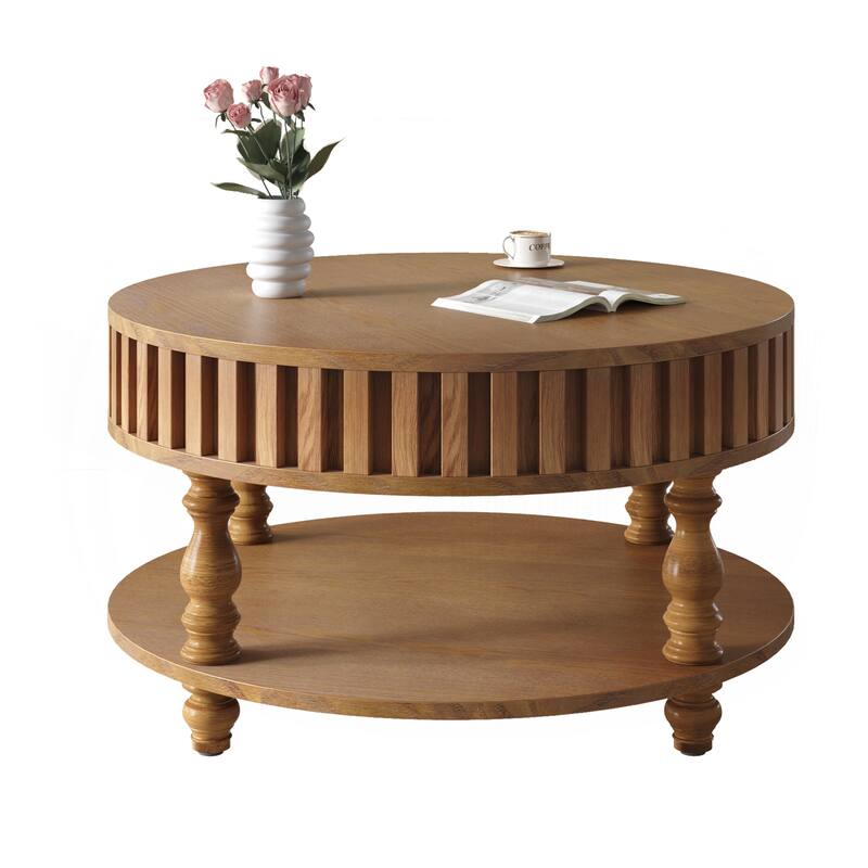 Farmhouse Fluted Coffee Table with Storage and Flip-Top Lids