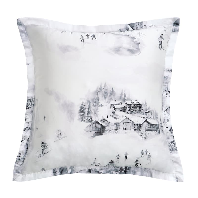 HiEnd Accents Ski Life Printed Lyocell Watercolor Landscape Euro Sham, 27"x27"