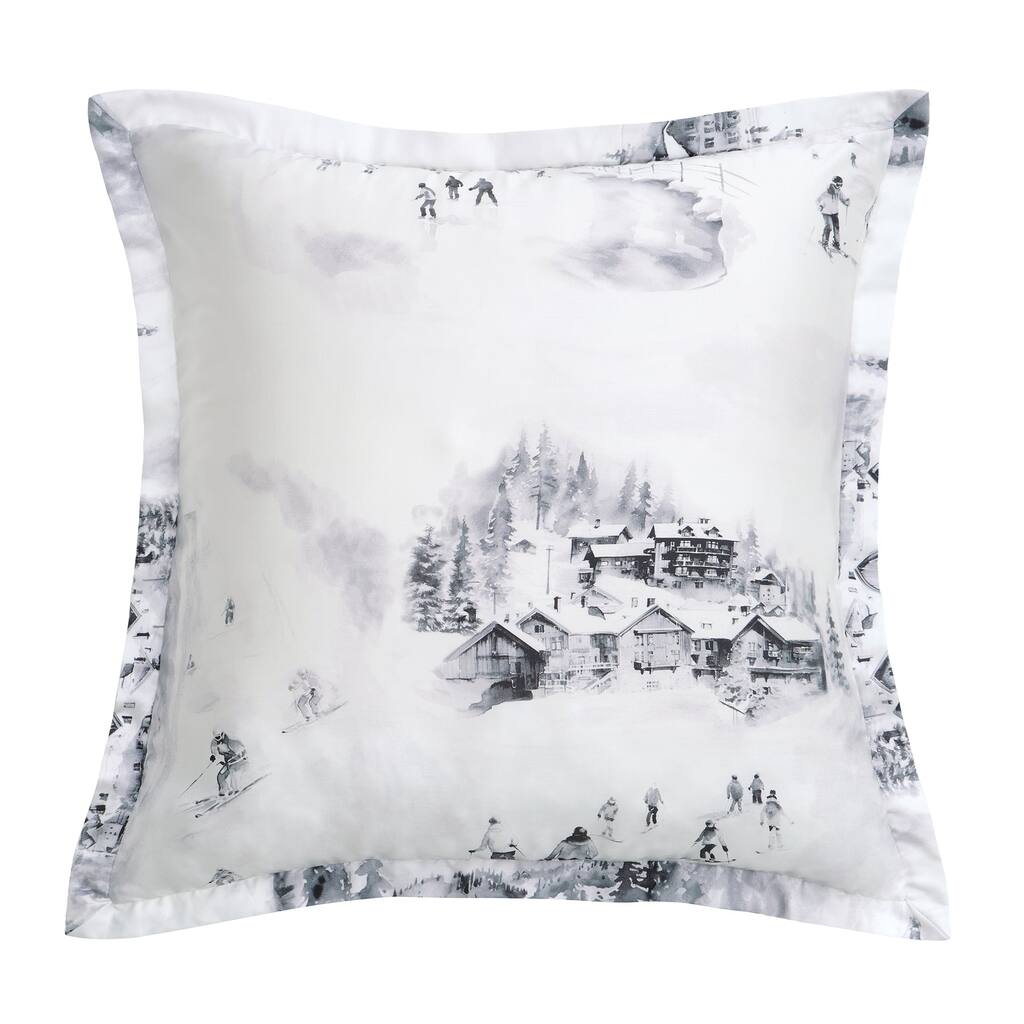 HiEnd Accents Ski Life Printed Lyocell Watercolor Landscape Euro Sham, 27"x27"