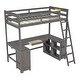 preview thumbnail 25 of 32, Twin Size Loft Bed with U-shaped Desk,Drawers and Storage Shelves,White/Antique Brown