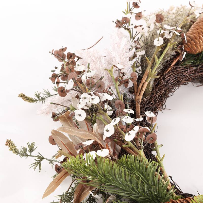 SAFAVIEH Faux 21 Inch Pine & Olive Leaf Wreath - Green/White - 21" W x 21" D x 2" H