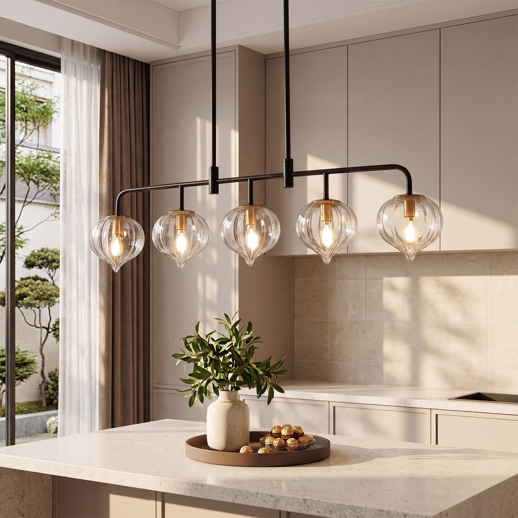 5-Light Linear Kitchen Island Pendant Light with Adjustable Downrods