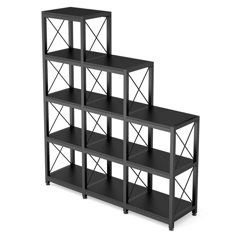 Brown/ Black Industrial 12-shelf Ladder Bookshelf, White Modern 9 Cubes Stepped Etagere Display Bookcase