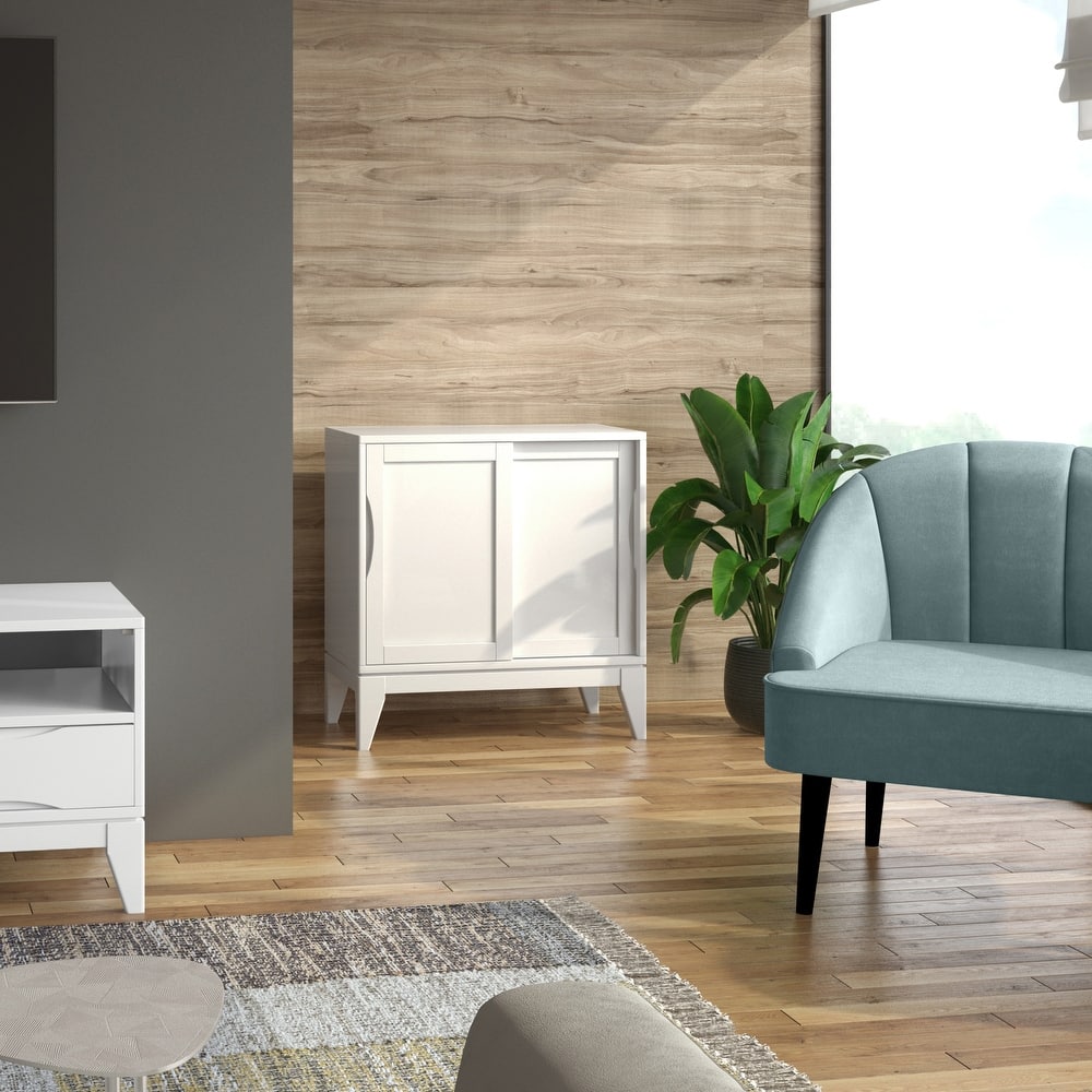 WYNDENHALL Pearson SOLID HARDWOOD 30 inch Wide Mid Century Modern Low Storage Cabinet - 30"w x 14"d x 31"h