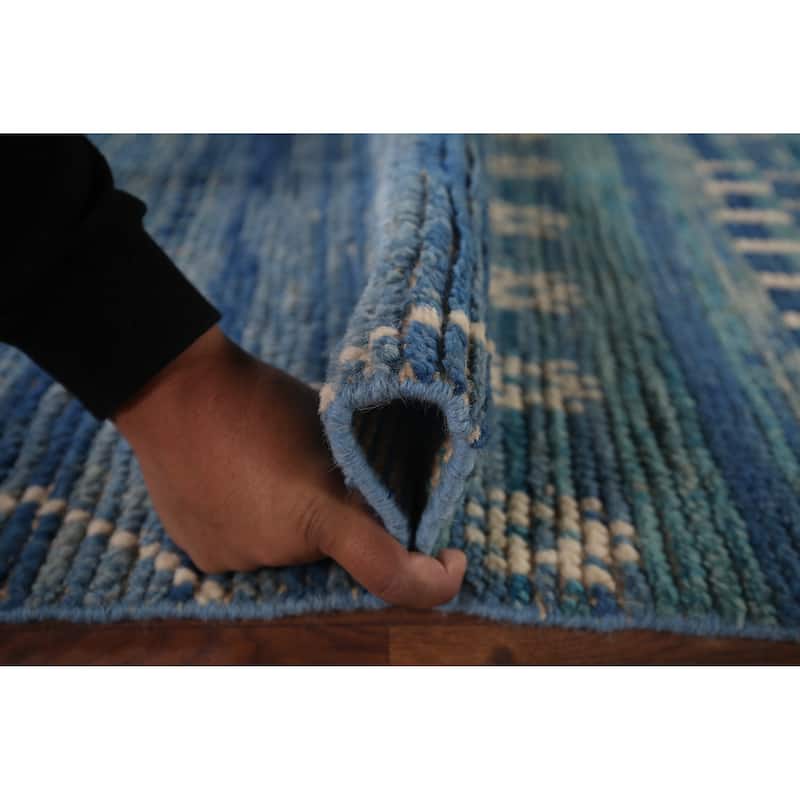 Blue Moroccan Area Rug Hand-Knotted Wool Carpet - 5'10"x 9'4"