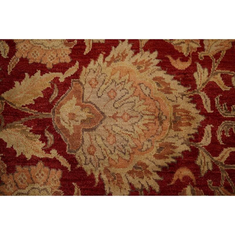 Red Floral Agra Indian Area Rug Handmade Wool Carpet - 9'0" x 12'5"
