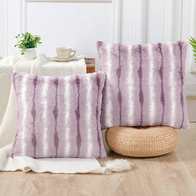 Amanda Stripe fauxfur Throw Pillow Covers Set of 2, NO INSERT - ANDULO