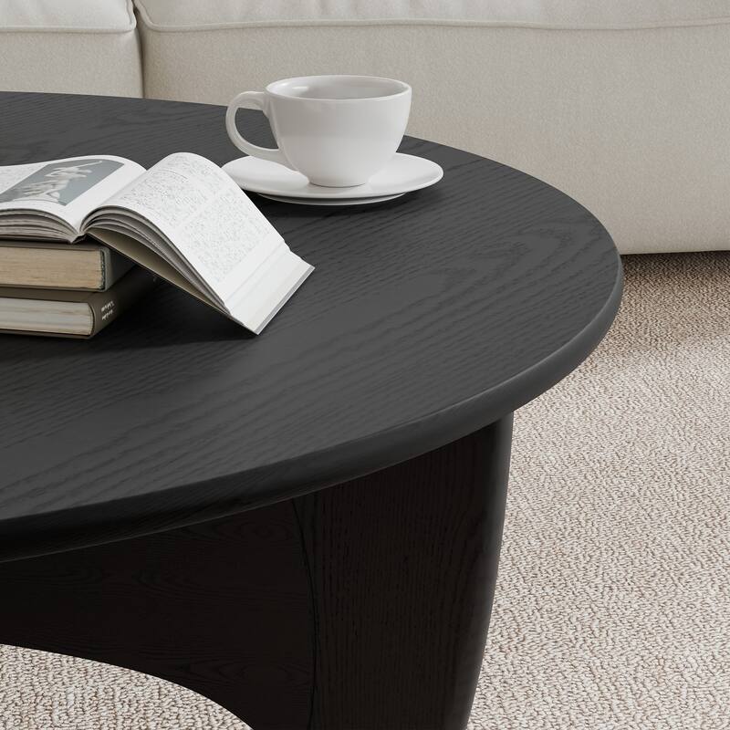Round Modern Coffee Table Farmhouse Solid Wood Tea Table with Cross Sturdy Legs for Home Office Living Room - 16 in.H x 38 in.W