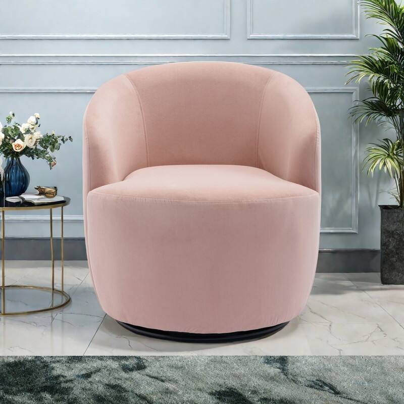 Velvet Swivel Barrel Chair 360° Rotating Accent Chair with Black Metal Base