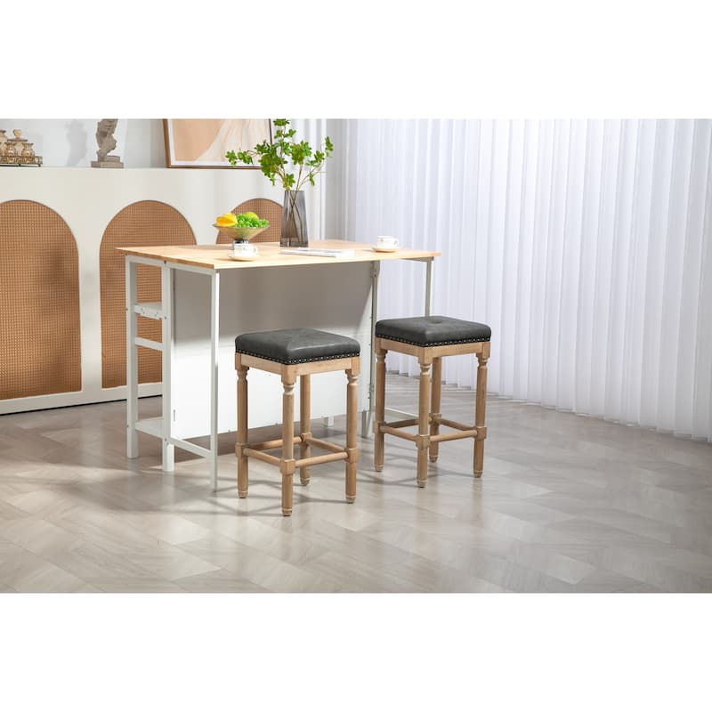Tufted 26 inch stools Wooden counter stools set of 2, Classic Nailheads Base, Classic Brushed Finish