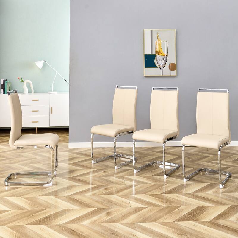 Modern Upholstered High Back Dining Chairs with C-Shaped Metal Legs