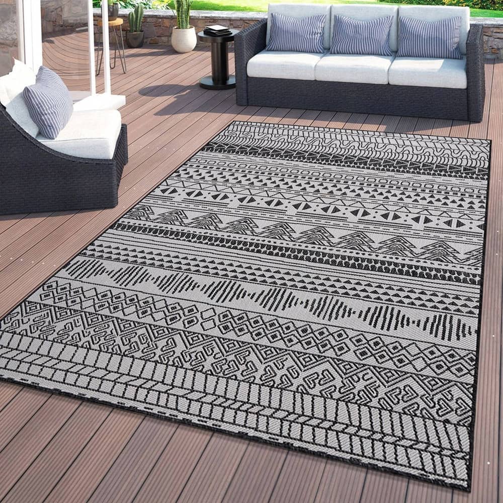 World Rug Gallery Contemporary Geometric Bohemian Textured Flat Weave Indoor/Outdoor Area Rug