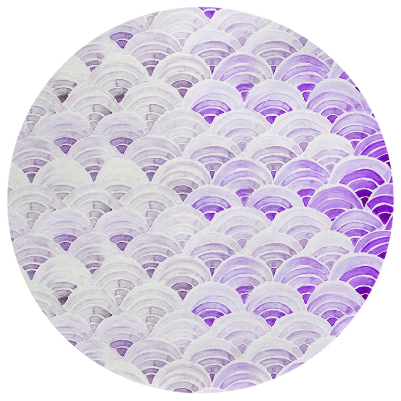 Indoor/ Outdoor Surfside Wave Washable Rug New - Purple - 8' x 8'