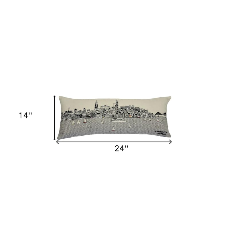 25" White Charleston Daylight Skyline Lumbar Decorative Pillow