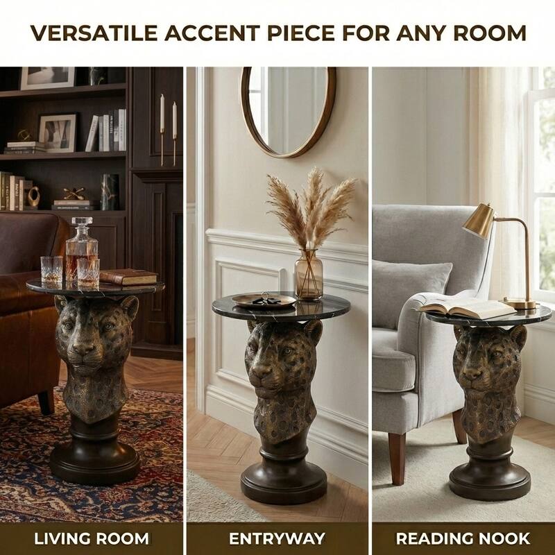 Leopard Head Accent Table Animal Statue End Tables Livingroom
