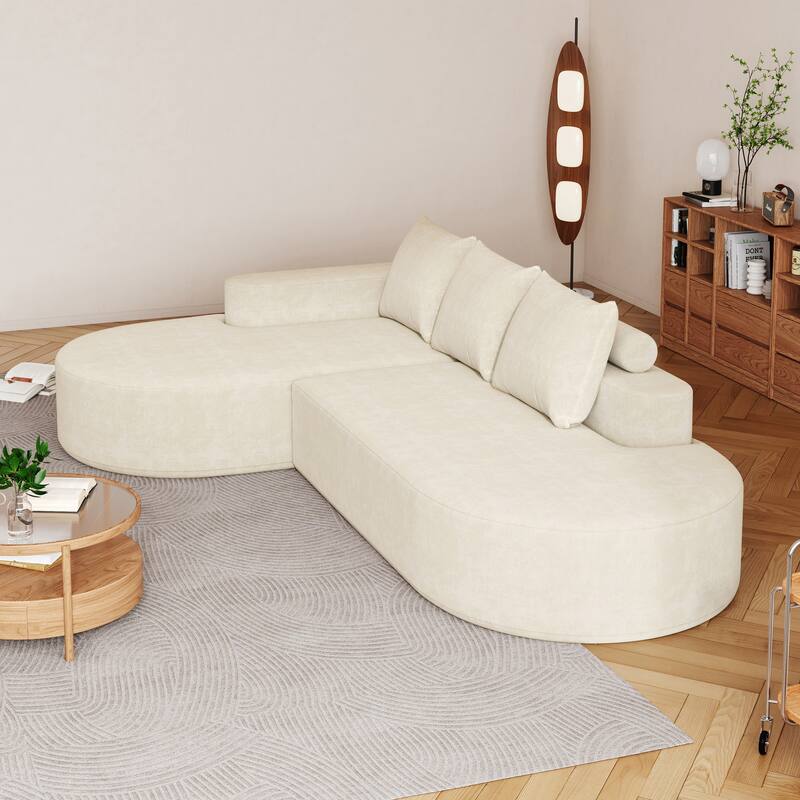 L Shaped Modular Curved Sectional Sofa, Chenille Upholstered 3 Seat Sofa, Corner Sofa with 3 Pillows for Living Room, Bedroom