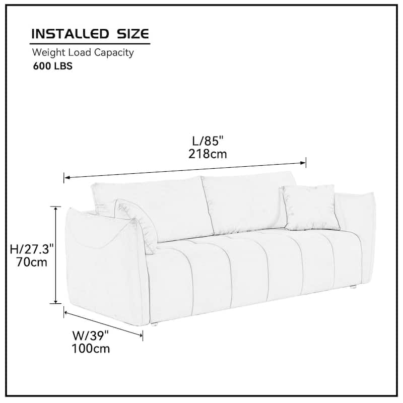 W85in Modern Upholstered 3 Seater Fabric Couch Sofa for Living Room