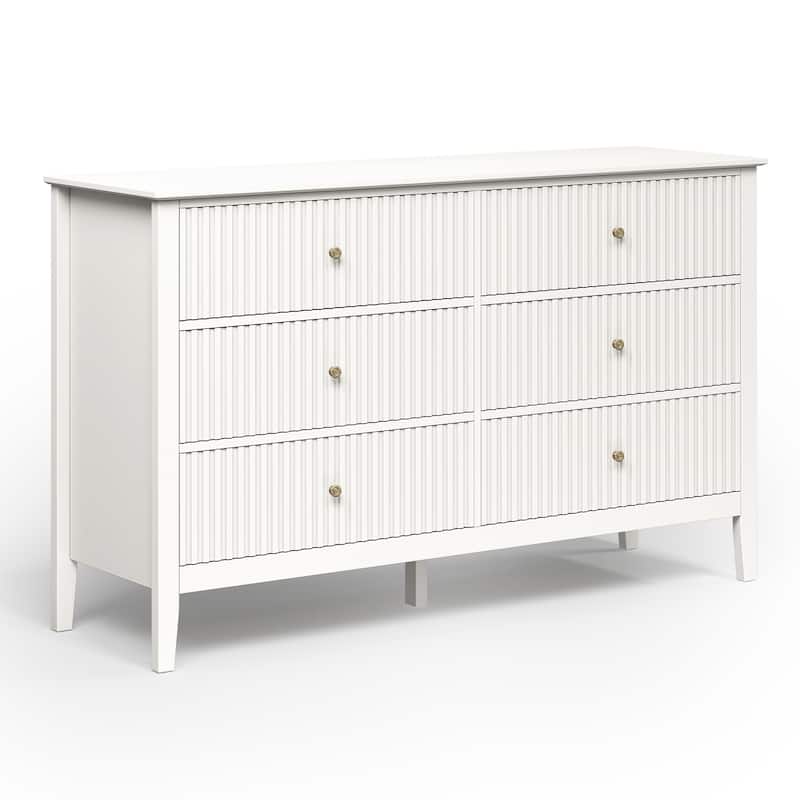 6 Drawer Dresser Fluted Modern with 5 Colors Available | High Weight Capacity Wood Dresser for Bedroom