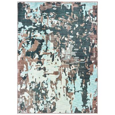 Strick & Bolton Fini Grey/ Blue Distressed Abstract Area Rug