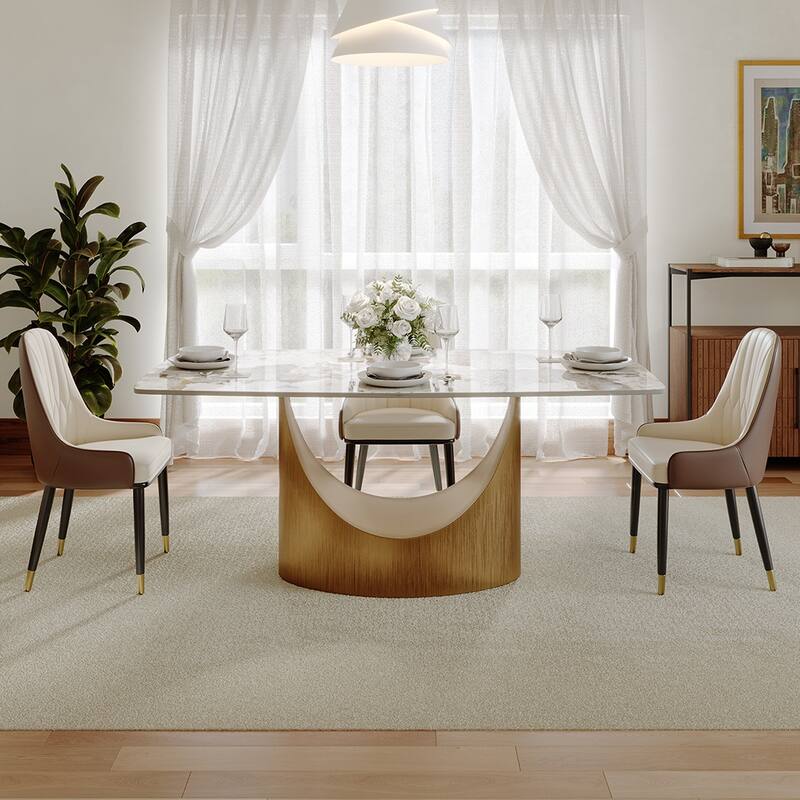 63"-94" Hobart Modern Dining Table with Rectangular Sintered Stone Tabletop and Carbon Steel Leg for 4-10